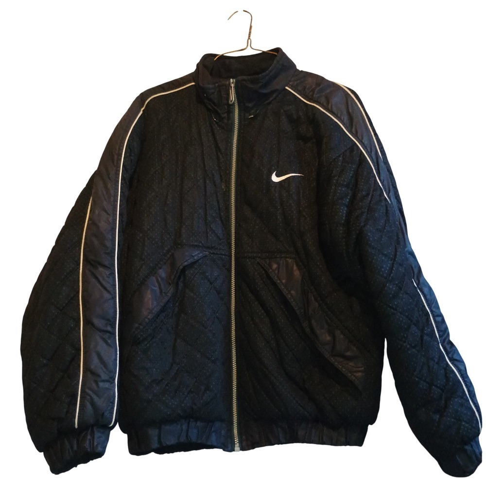 Vintage Nike Puffer Jacket Large Black Quilted‎ Big Swoosh 90s Y2K H60207 ZKG